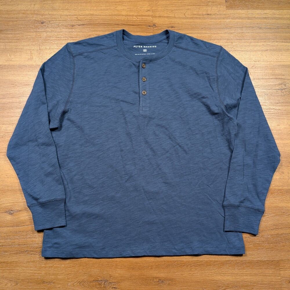 Peter Manning Henley Shirt Men's 4X Blue Long Sleeve 100% Upland Cotton Casual